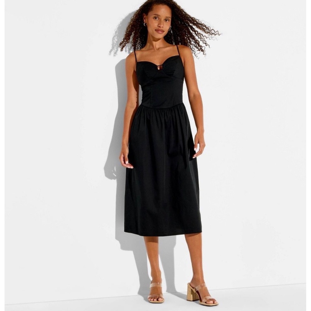 Wild Fable Womens Keyhole P Midi Dress Black Size M Sweetheart Neckline NWT